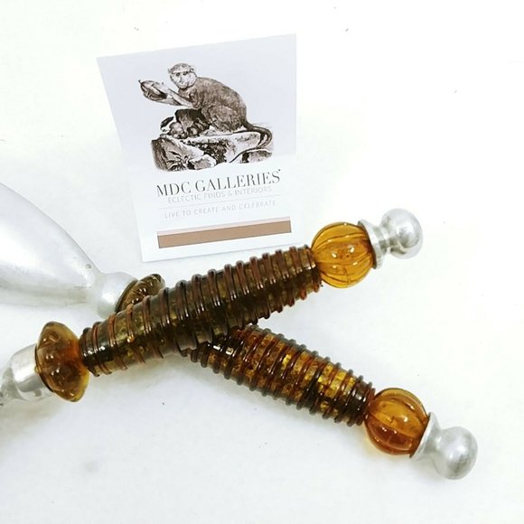 Salad Fork Spoon Amber Plastic Handle Glitter Interior Aluminum Ends Retro Vtg - Picture 6 of 9